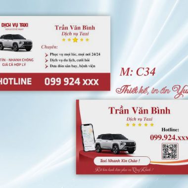 Mẫu card visit taxi dịch vụ C34